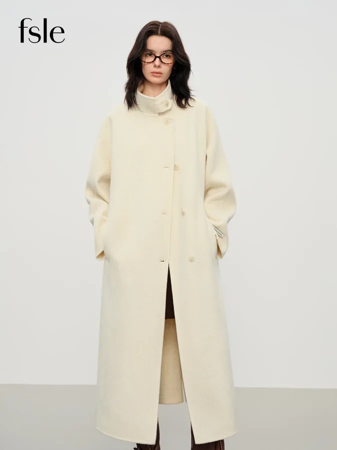 [FW26-253] Fsle Elegant Stand Collar 100% Wool Double-Faced Long Coat