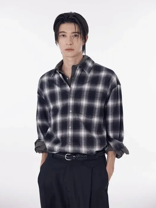[M26-175] 시에클 옴브레 플란넬 체크 셔츠 블랙